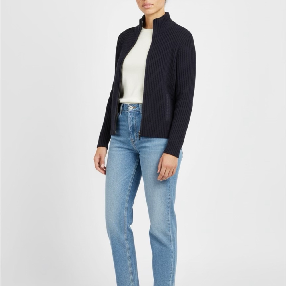 Lauren Ralph Lauren‎ Navy Ribbed Zip-Front Cardigan